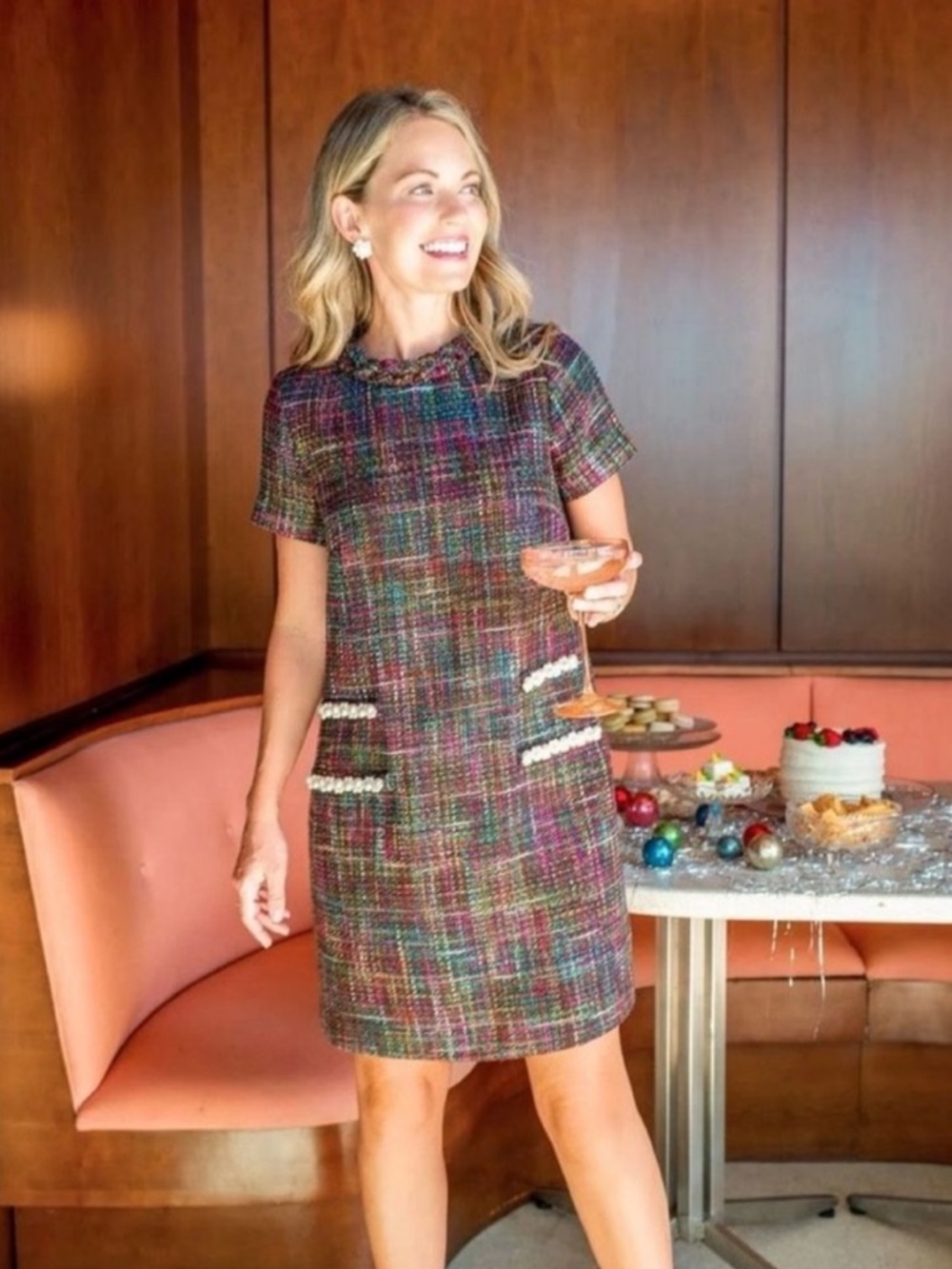 Tuckernuck Multicolor Tweed Mini Dress with Pearl Trim